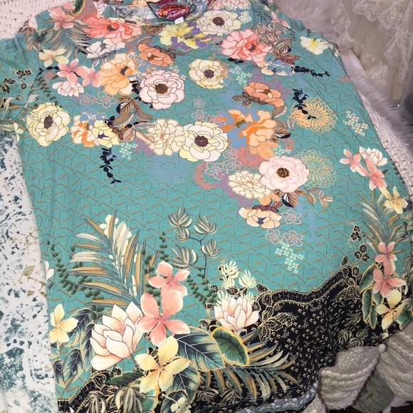 Johnny Was turquoise green Millay floral print top size large - Picture 7 of 7